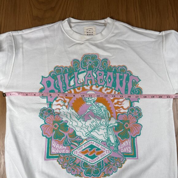 Billabong Skeleton Surf Graphic Sweatshirt White Retro Floral Surf Tee – Size S - Picture 6 of 9